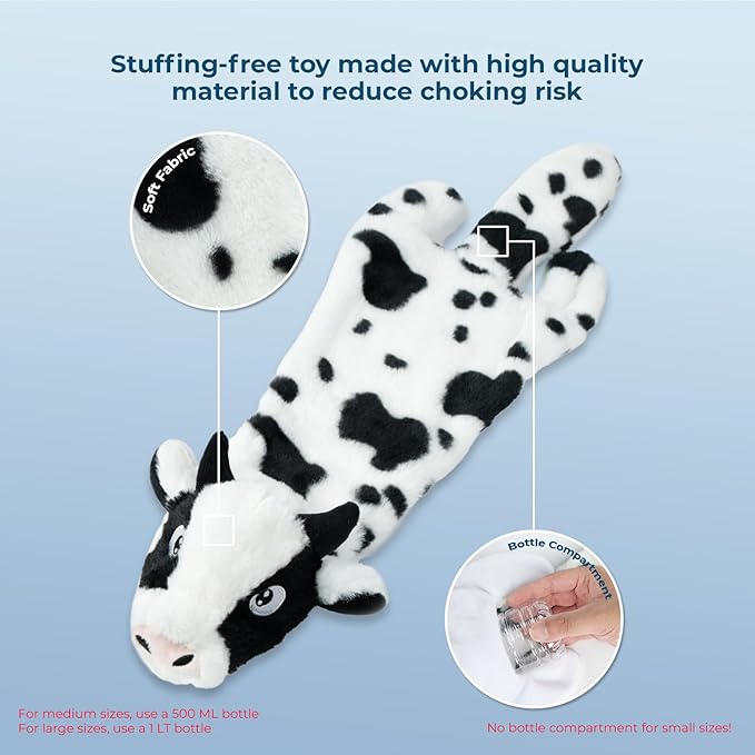 2-in-1 Stuffless Squeaky Dog Toys with Soft, Durable Fabric for Small, Medium, and Large Pets by Best Pet Supplies - No Stuffing for Indoor Play, Sheep, Cow, size L