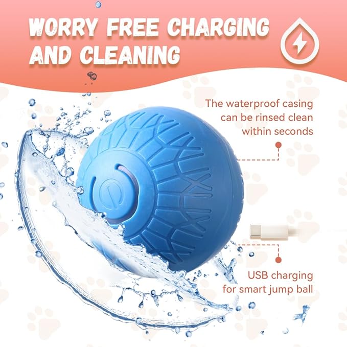 Smart Jumping Ball for Dogs, Smart Jumping Ball Dog Toy with Two Modes, Viral Shaky Toy for Dogs, Automatic Interactive Bouncing Balls with Rechargeable Battery Endless Playtime (Orange+Blue)