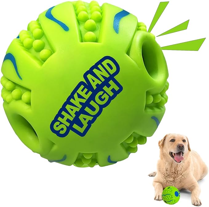 Spiky Interactive Dog Toys Ball, Shaking with Gibbering Sound, for Training, Teeth Cleaning & Herding, Wave, XL, 5.51 in (14 cm)