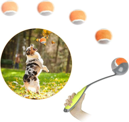 PAWISE Dog Ball Launcher - 12.2'' Dog Fetch Toy with 2.3'' Tennis, Portable Ball Thrower for Small to Medium Dogs, Indoor & Outdoor Use, Durable & Easy to Clean