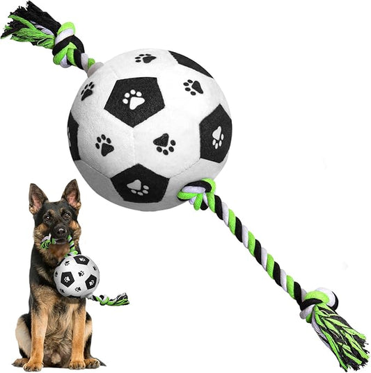 QDAN Dog Soccer Ball for Dogs, Durable Outdoor Dog Toys, Plush Dog Balls, Rope Birthday Toys for Small to Large (Black)