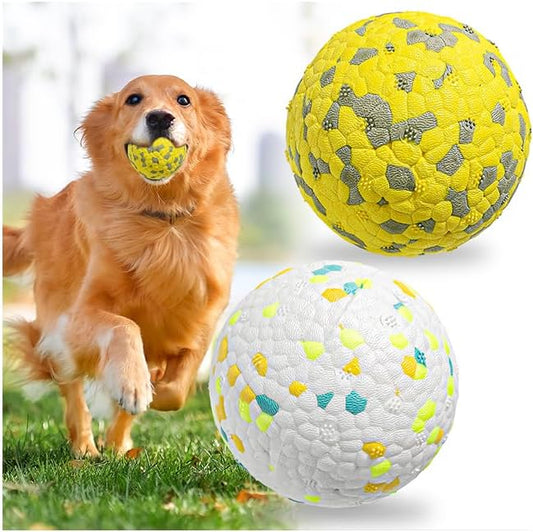 2 Pack Indestructible Dog Tennis Balls for Aggressive Chewers: Interactive Pet Toys, Herding and Jolly Ball for Dogs, Durable, Bouncy, and Water Toy Fetch Balls (White, Yellow)