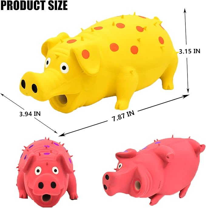 Pig Squeaky Dog Toy, 2 PCS Interactive Rubber Dog Chew Toy - Durable Latex Spot Grunting Pig Toys That Oink for Small Medium Large Dogs (Yellow, Pink)
