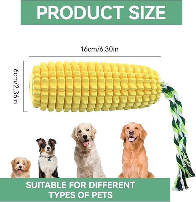 16 CM Indestructible Corn Dog Toy, Durable Toys for Aggressive Chewers, Rubber Dog Squeaky Toys, Puppy Teething Toys, Puppy Toy to Keep Them Busy for Small Medium and Large