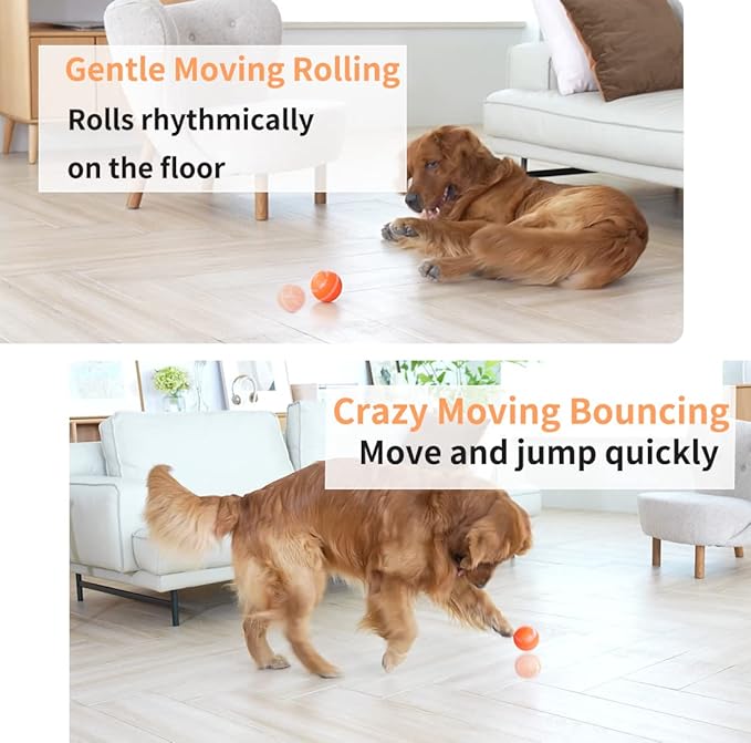 Interactive Dog Toys Dog Ball - 2025 Newly Upgraded Durable Motion Activated Automatic Moving, Bouncing, and Rotating Ball for Medium/Large Dogs, USB Rechargeable, Orange