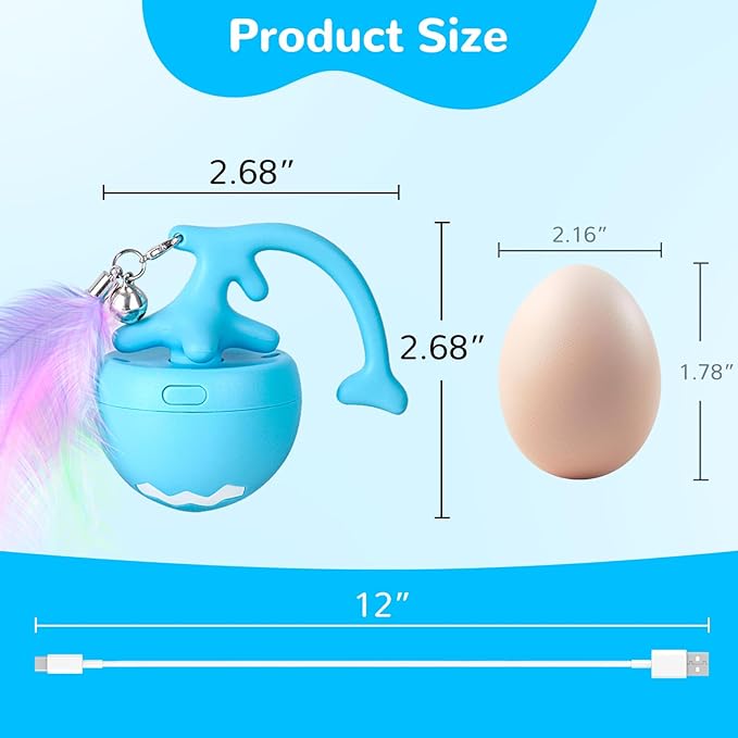 Interactive Moving Cat Toy Ball - Self-Play for Indoor Cats, Kittens to Adults | Smart Obstacle Avoidance, LED Light | Quiet All-Terrain, Fur-Proof, USB Rechargeable