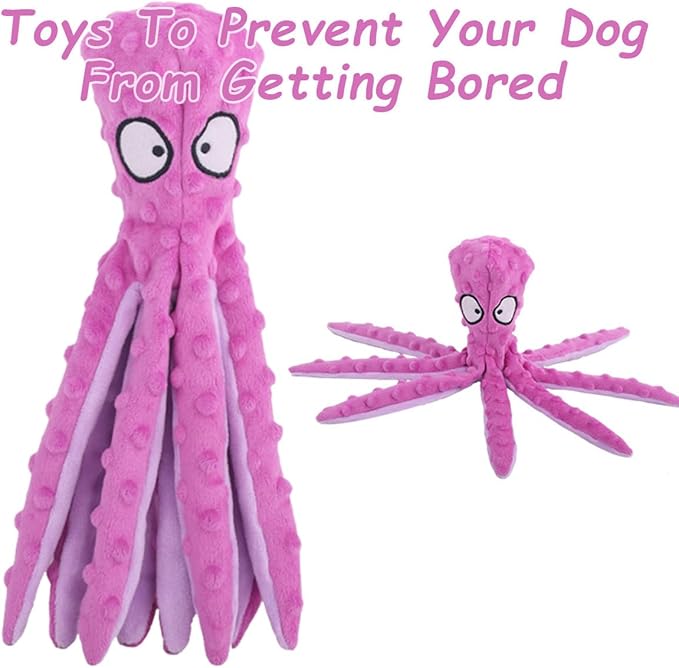 Whiskerspot Eco-Friendly Octopus Plush Dog Toy - No Stuffing, Durable and Fun Chew Toy for Dogs, Blue and Green (A)