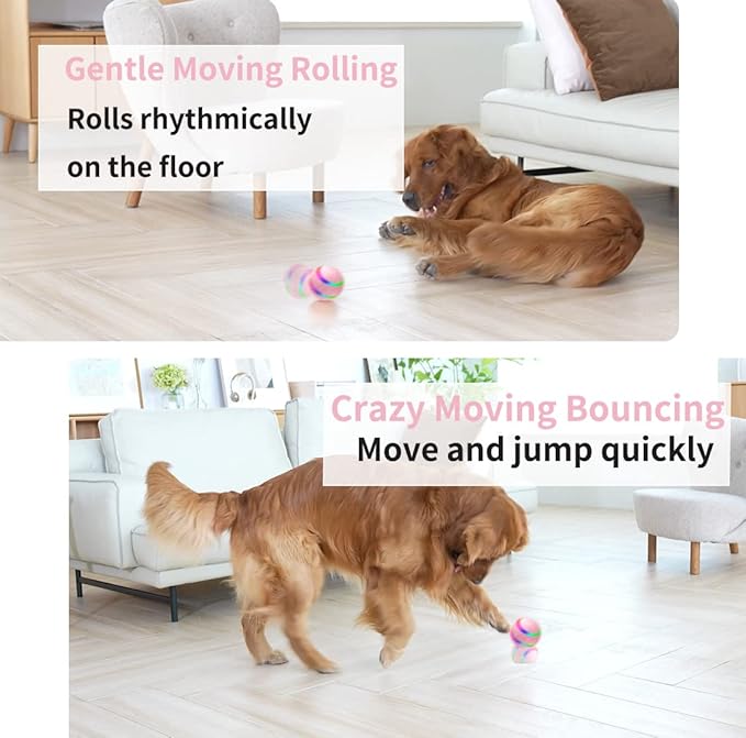 Interactive Dog Toys Dog Ball - 2025 Newly Upgraded Durable Motion Activated Automatic Moving, Bouncing, and Rotating Ball for Medium/Large Dogs, USB Rechargeable,Pink