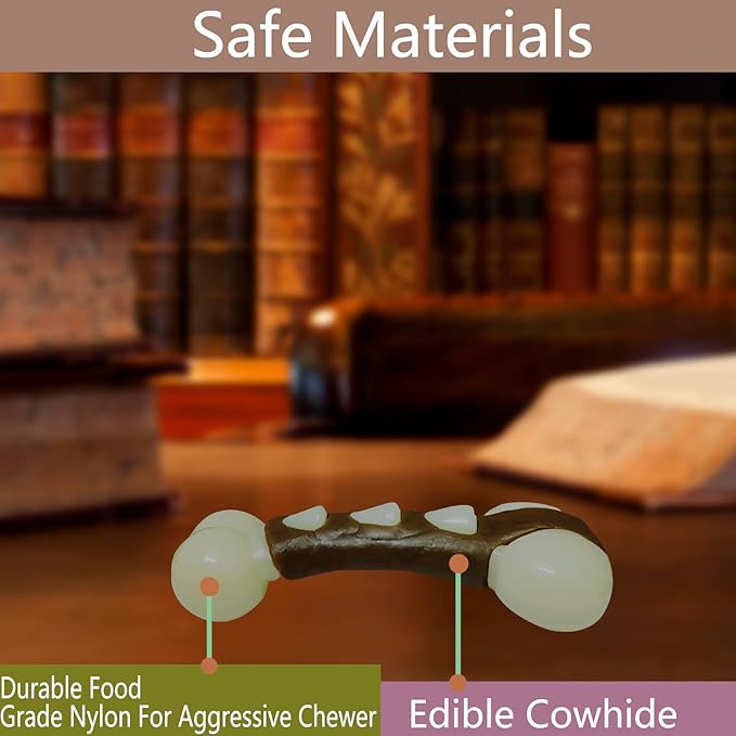 Dog Bones Chew Toys for Aggressive Chewers, 2 Pack Real Beef Flavor,Indestructible Dog Teething Chew Toys for Large/Medium/Small Puppies Breed,Tough Pet Toy with Nylon