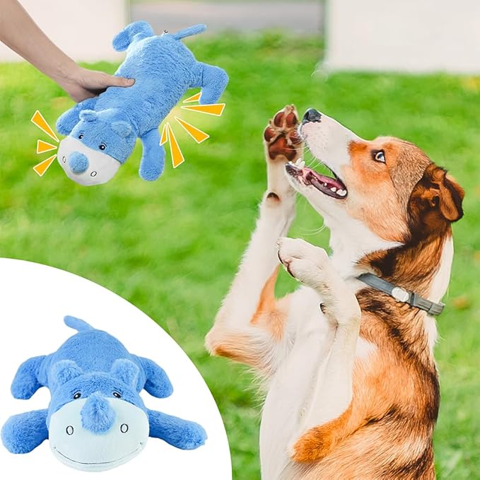 Hero Giant Chuckles Plush Dog Toy - Dog Squeaky Toys - Durable Toy with Grunt Squeaker, XL, Rhino