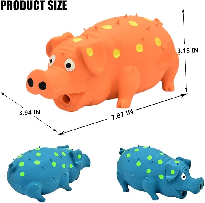 Pig Squeaky Dog Toy, 2 PCS Interactive Rubber Dog Chew Toy - Durable Latex Spot Grunting Pig Toys That Oink for Small Medium Large Dogs (Orange, Blue)