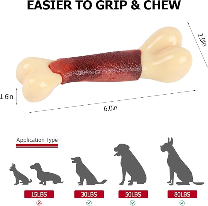 Durable Dog Chew Toy for Aggressive Chewers - Tough Nylon Bone for Medium & Large Dogs, Long-Lasting Indestructible Dog Toy with Real Beef Flavor, Reduces Anxiety & Promotes Dental Health (A)