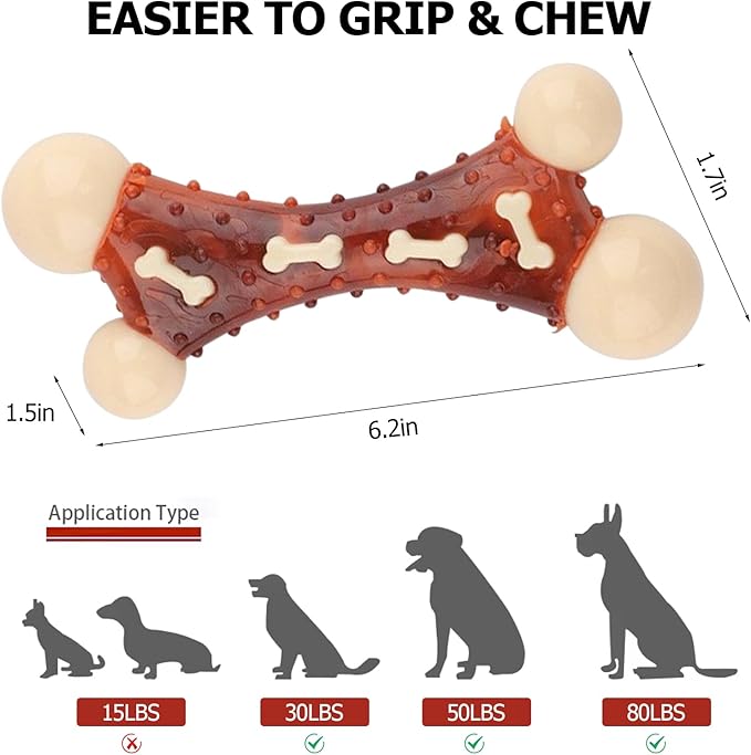 Durable Dog Chew Toy for Aggressive Chewers - Tough Nylon Bone for Medium & Large Dogs, Long-Lasting Indestructible Dog Toy with Real Beef Flavor, Reduces Anxiety & Promotes Dental Health (B)