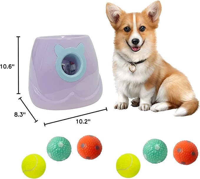 ptlsy Automatic Dog Ball Launcher - Interactive Puppy Pet Indoor Thrower for Small & Medium Dogs, 3 Balls Included (2 inch, Purple)