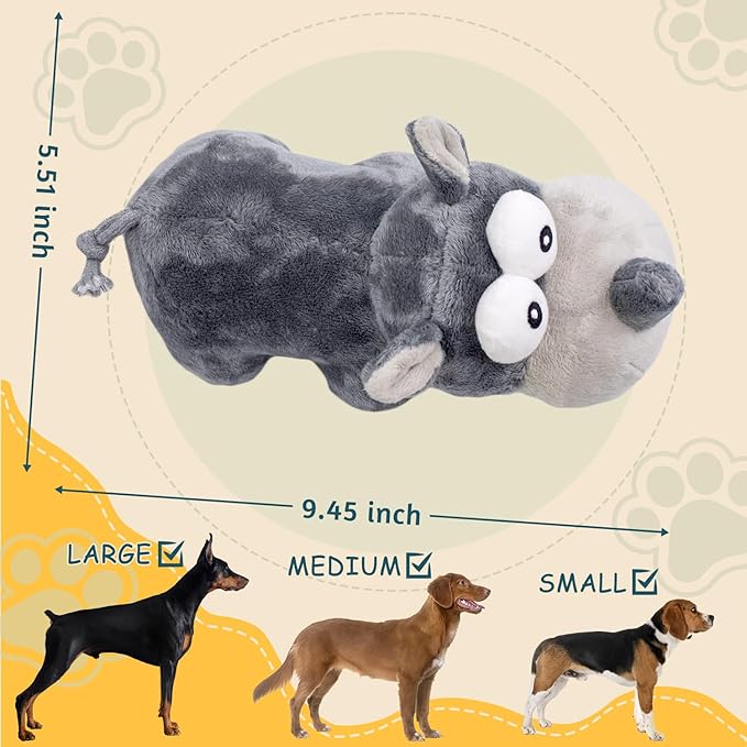 Squeaky Dog Toy Cute Chew Toys with Crinkle Paper Durable Hours of Fun for Small Puppy Middle and Large Dogs Stuffed Toys Rhinoceros