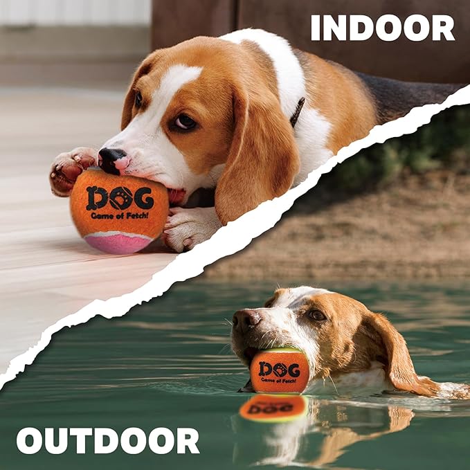 AMA SPORT Squeaky Tennis Balls for Dogs 2.5" Small Medium Dog Tennis Balls for Throwing and Fetching Dog Toys for Training, Exercise, High Bouncing 4 Pack (Orange Yellow)