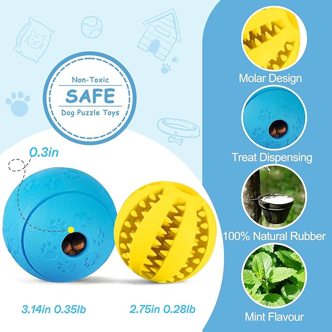 HIPPIH Dog Puzzle Toys 2 Pack, Dog Enrichment Toys for Large Dogs & Small Dogs, Puppy Balls for Treat Dispensing, Durable Balls for Teeth Cleaning/IQ Training/Chewing