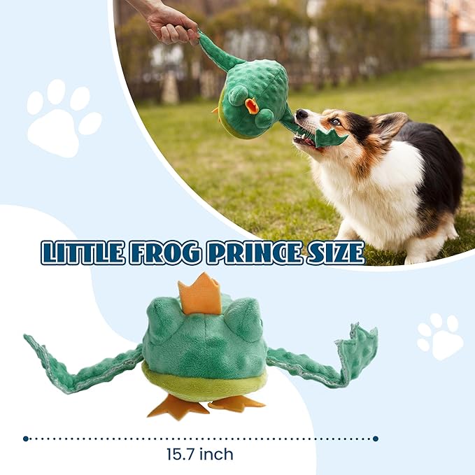Nocciola 2 in 1 Frog Prince Plush Dog Toy, Rip and Reveal Interactive Toys with Hidden Tadpole Inside Play Tug-of-War Game for Dogs and Puppies