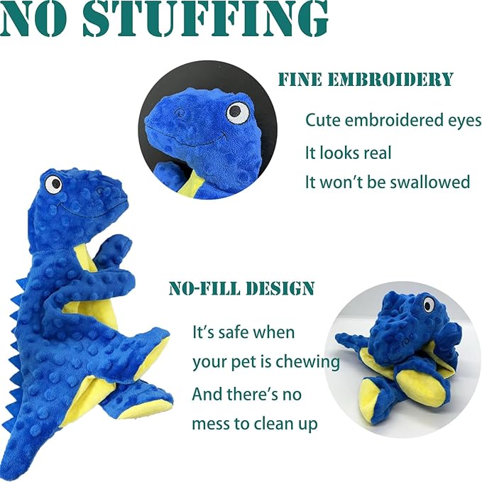 No Stuffing Dog Toys for Aggressive Chewers, Squeaky Wrinkled Toys, Durable Dog Chew Toys, Soft and Tough Plush Toys, Suitable for All Breeds of Dogs. (Dinosaur (Red))