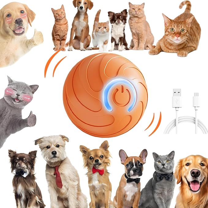Smart jumping ball for dogs & Cats Duraspin Dog Bouncing Ball Random Path Electric Automatic Moving and Rolling Pets Toy Interactive Jumping Vibrating Bouncing Balls for Puppy Toys（1Pack，Orange）