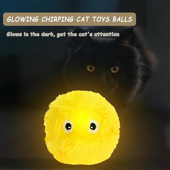 Cat Toy Balls with Sound, Chirping Cat Toys with Catnip, 3 Pcs Fluffy Plush Toy Balls, Interactive Kitten Toys for Indoor Cats (Bird+Frog+Crickets, Plush)