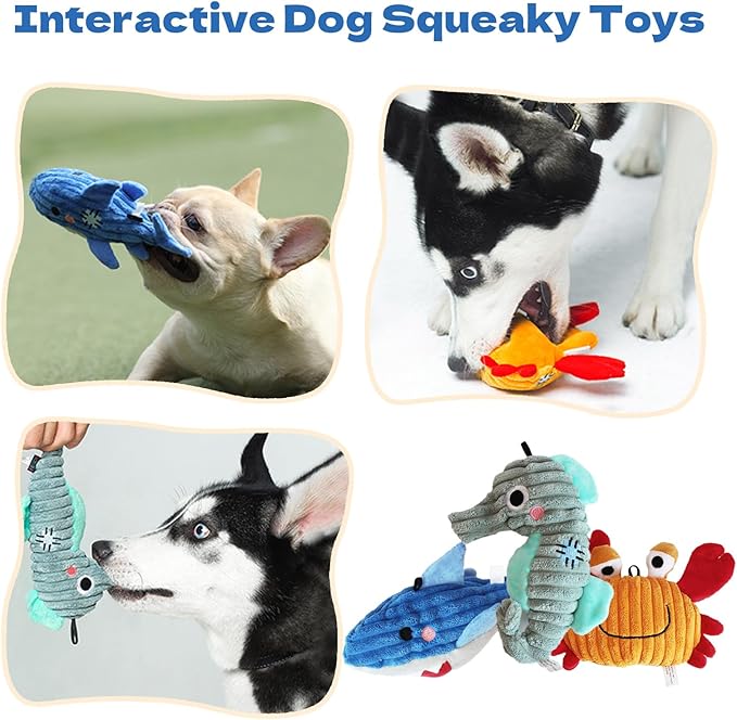 Plush Toys for Small and Medium Dogs, Cute Squeaky Dog Toy for Puppies, Durable Fabric Crinkle Paper chew Toys (3 Pack)