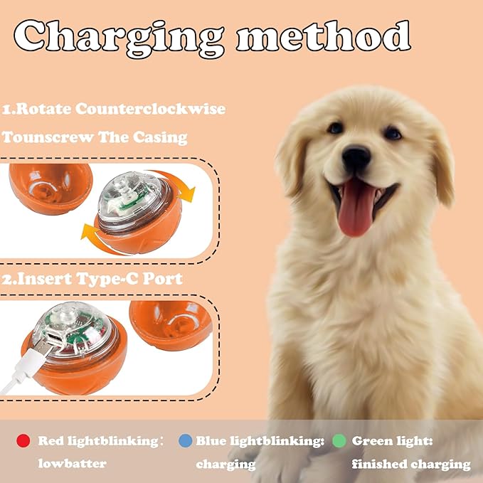 Interactive Duraspin Dog Ball, Self-Bouncing Vibrating & Auto-Rolling, Auto Stop Touch Start Jumping Ball Toy for Medium/Large Dogs (67mm, Orange)