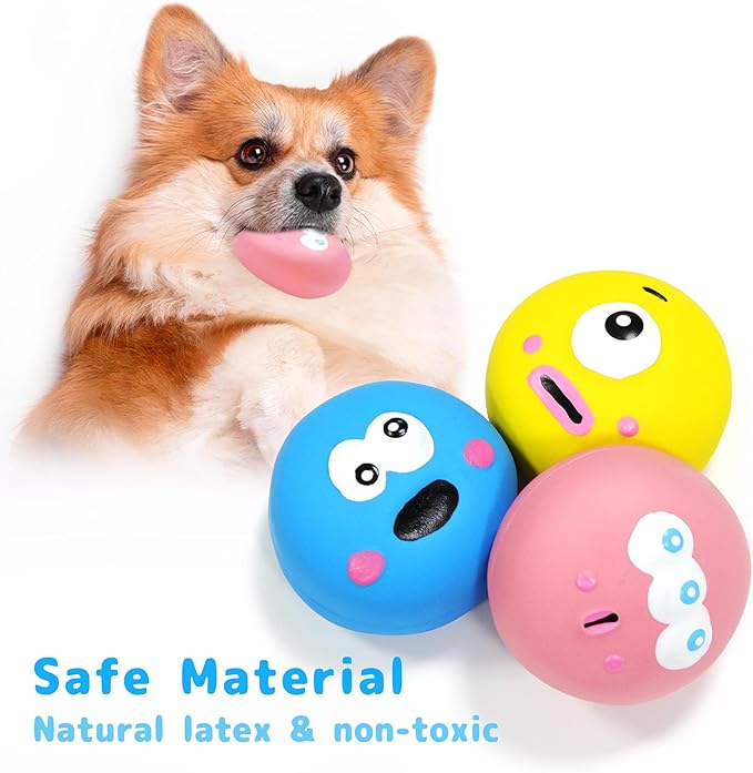 Dog Squeaky Toys, Latex Squeaky Dog Balls with Cute Big Eyes for Pet Dogs - Suitable for Teething Puppies, Small Dogs and Medium Dogs in Outdoor Chase and Fetch (3 Pcs)
