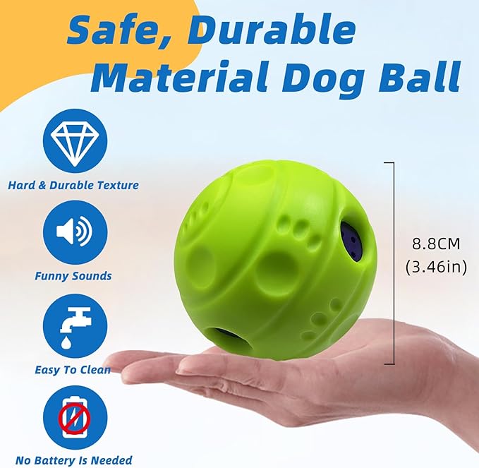 Dog Toys Ball, Interactive Dog Ball, No Paint, Gibbering Sound with Surface Concave Lines, M, 3.46 in (8.8 cm)
