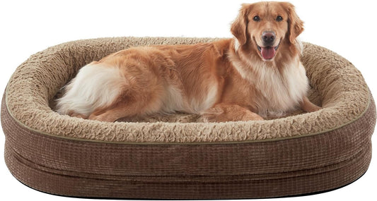 JOEJOY Orthopedic Dog Bed for Extra Large Dogs, Egg-Crate Memory Foam Pet Bed with Bolster Sides, Waterproof Lining, Removable Washable Cover & Non-Slip Bottom, Brown