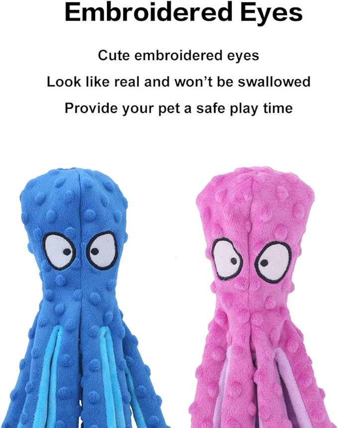 Dog Squeaky Toys Octopus - No Stuffing Crinkle Plush Dog Toys for Puppy Teething, Durable Interactive Chew Toys for Small, Medium and Large Dogs Training and Reduce Boredom, 2 Pack