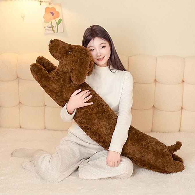 PEACH CAT Dachshund Dog Stuffed Animals 47.2” Long Wiener Puppy Plushies Soft Plush Toys Gifts for Adults Brown