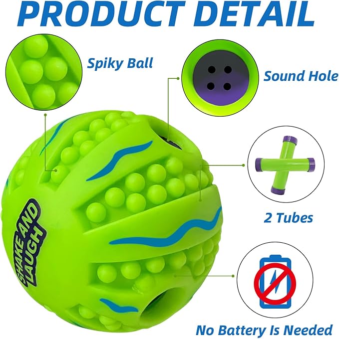 Spiky Interactive Dog Toys Ball, Shaking with Gibbering Sound, for Training, Teeth Cleaning & Herding, Wave, XS, 2.75 in (7 cm)