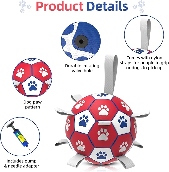 Diman Dog Balls, Dog Soccer Ball with Straps for Indoor Outdoor Play, Pet Toys Balls for Small Medium Dogs, Dog Birthday Gift, Interactive Dogs Toy for Tug of War (6 inch)