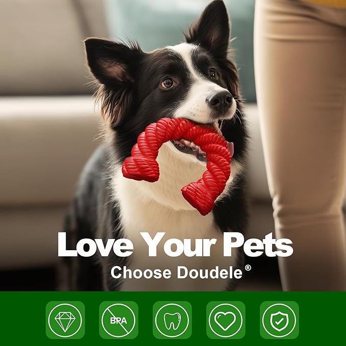 Dog Toys for Aggressive Chewers - Dog Toys for Medium Large Dogs, Toys for Traning, Indestructible Dog Toy with Beef Flavor, Natural Rubber Horseshoe-Shaped Chew Toys (Red)