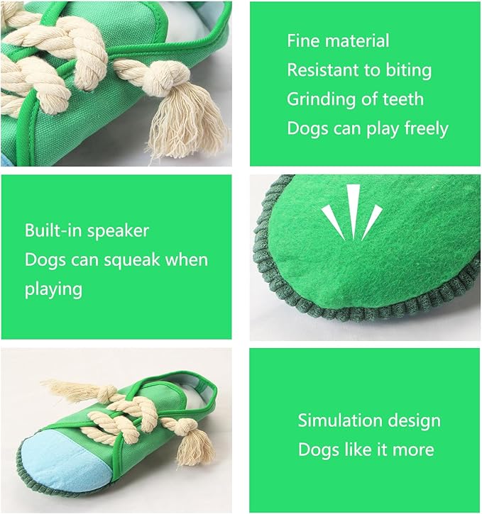 Dog Chew Toys,Creative Shoes Shape Squeaky Toy, Durable and Safe Dog Playing Toy Funny Shoes Sound Toy for Small and Medium Pets, Dog Toys to Keep Them Busy(Green)