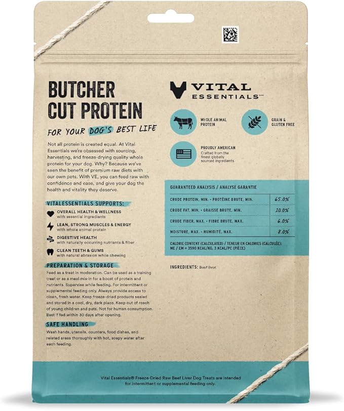 Vital Essentials Beef Liver Dog Treats, 15 oz | Freeze-Dried Raw | Single Ingredient | Premium Quality High Protein Training Treats | Grain Free, Gluten Free, Filler Free