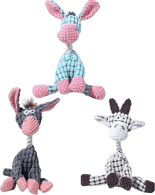 3 PCS Indestructible Dog Toys,Interactive Crinkle Squeaky Toy for Small Medium Large Breed,Pet Plush Toys for Puppy Teething,Mellow Calming Chew Toys for Teething (Blue+White+Grey)