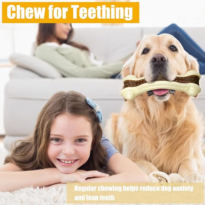 Sosation 3 Pack Chew Toys for Aggressive Chewers, Bone Toys Nylon Beef Flavor Dog Teething Toys for Large/Medium/Small Puppies Breeds(Small, Large, Medium, Curved Bone)