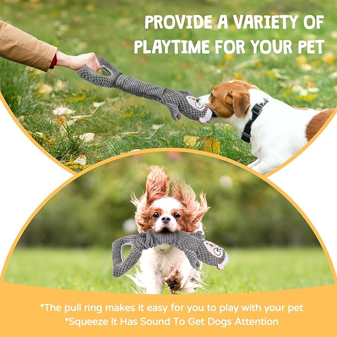 Dog Squeaky Toys, Sheep Plush Stuffing Dog Toys with Crinkle Paper for Puppy Teething, Tug of War Pet Chew Toys to Keep Them Busy, Small, Medium and Large (Gray)