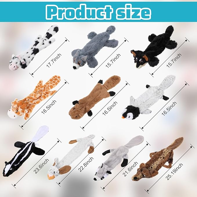 Sratte 10 Pcs Soft Dog Squeaky Toys No Stuffing Crinkle Dog Toy for Aggressive Chewers Durable Plush Teething Puppy Squeak Animals Chew for Small Medium Large Pets, 10 Styles (Classic Style)