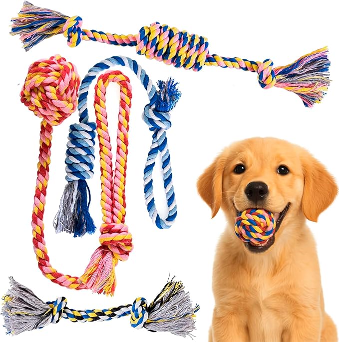 Pets&Goods Dog Chew Toys – 5-Pack Cotton Rope Tug & Teething Toy – Small/Medium Dog Chew Toy for Puppies & Adult Dogs – Interactive Tug of War Rope, Dental Cleaning, Boredom Buster – Multicolor