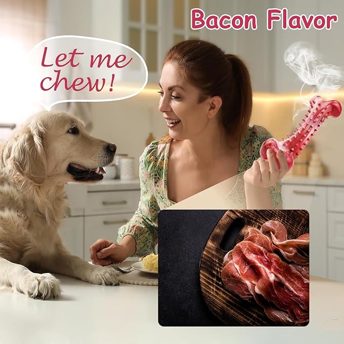 LosFong Tough Bone Dog Chew Toys for Aggressive Chewers, Bacon Flavor Indestructible Dog Toy for Medium & Large Breeds, Durable Chew Toys to Keep Them Busy, Reduce Boredom, Teeth Cleaning