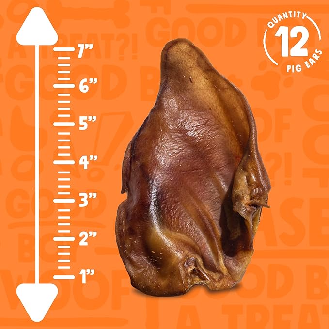 Natural Whole Pig Ears for Dogs Large, Pigs Ears for Dogs - Premium Dog Ear Treat - Dog Chew Treats for Large and Small Breeds (12 Pack)