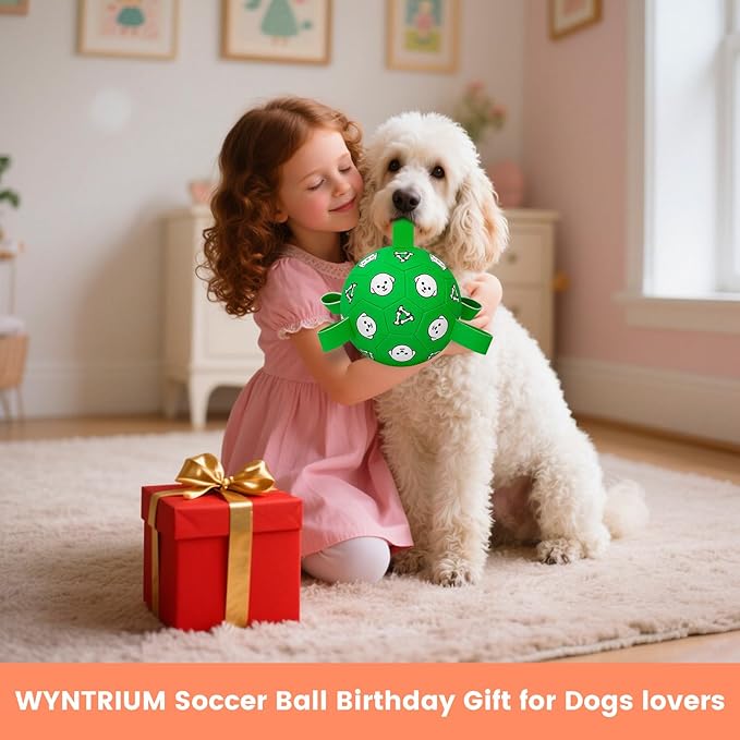 Interactive Dog Toys, Soccer Ball with Straps, Durable Herding Ball for Tug of War, Water Pool Dog Busy Toys for Indoor/Outdoor Play – Fun Birthday Gift for Medium & Large Dogs, 8 Inch