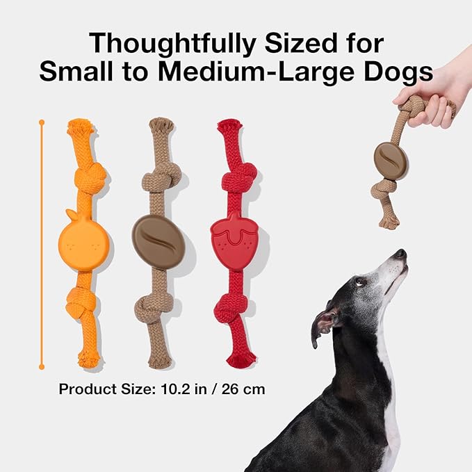 VETRESKA Dog Rope Toys Dental Cleaning Chew Toys Tug of War Dog Toy for Boredom Tough Rope Toy for Aggressive Chewers Puppy Chew Toys for Teething (Strawberry, Tangerine & Coffee)