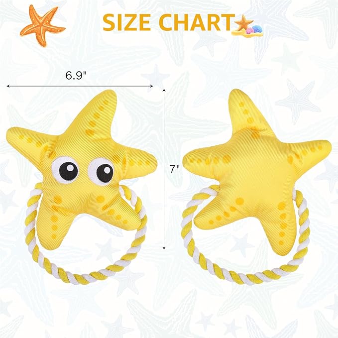 SCENEREAL Dog Water Toy for Small Medium Dogs- Floating Dog Toys Squeaky Toys for Pool Fetch, Starfish Shape Durable Rope Interactive Pet Chew Toy Summer Outdoor Interactive Play