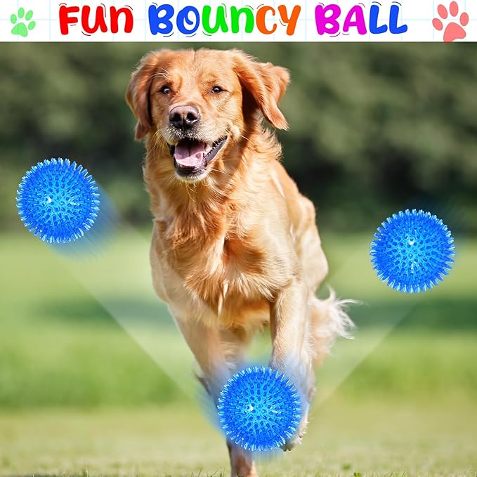 12 Pcs 4.5'' Squeaky Dog Ball and Spiky Squeaker Football for Aggressive Chewers Medium Large Dogs Toys Heavy Duty Teething Toys for Training Cleaning Teeth Indoor Outdoor