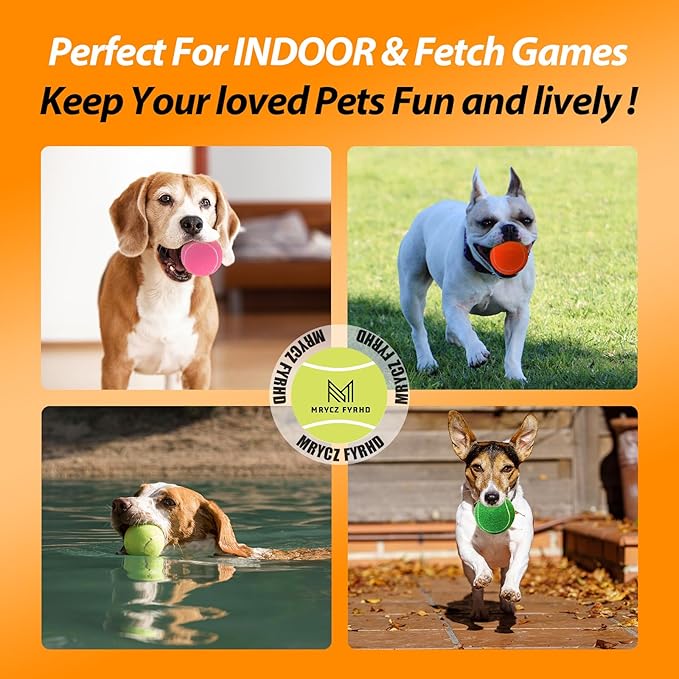 Tennis Ball Dog Toys 2 Pack - 4-Inch Durable and Safe Dog Ball, Sound Output from The Large Tennis Balls for Dogs with Mesh Bag, Perfect for Indoor and Outdoor Play