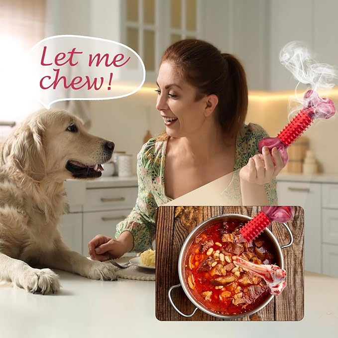 Apasiri Tough Dog Toys for Aggressive Chewers Large Breed, Beef Flavor Dog Chew Bone, Nylon & Rubber Chew Toy for Medium Large Dogs